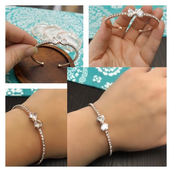 NEW!💙💎BOW🎀ROSE💗💛GOLDEN🎀CZ BANGLE CUFF!🎀💎💙 - Picture 1 of 15
